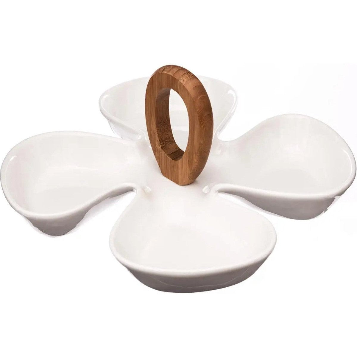 5Five Serveerplank/borrelplank hapjes/saus/tapas - porselein - wit - 4-vaks