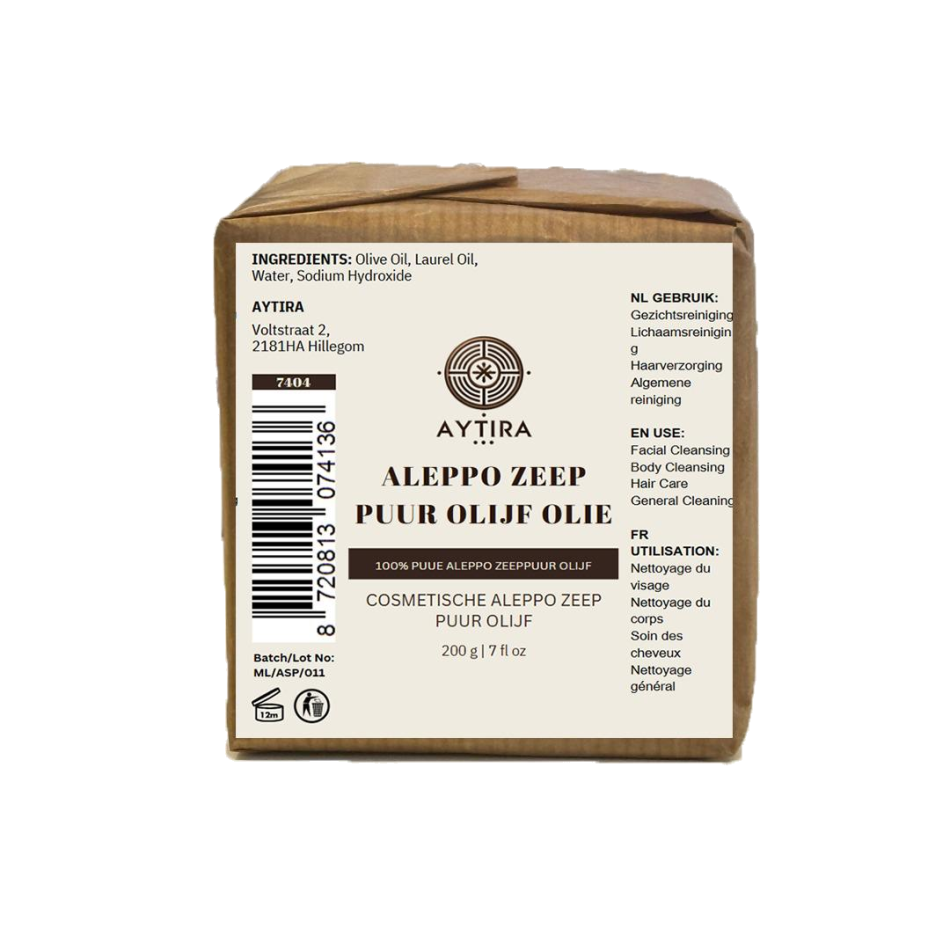 AYTIRA Aleppo Zeep 200 g – 20% laurierolie | Handgemaakte natuurlijke zeep voor huid & haar – Vegan & parfumvrij, ideaal bij probleemhuid - MODESTNOVA