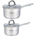 Steelpannen set van 2 met glazen deksel, Ø 16 en 18 cm, rvs