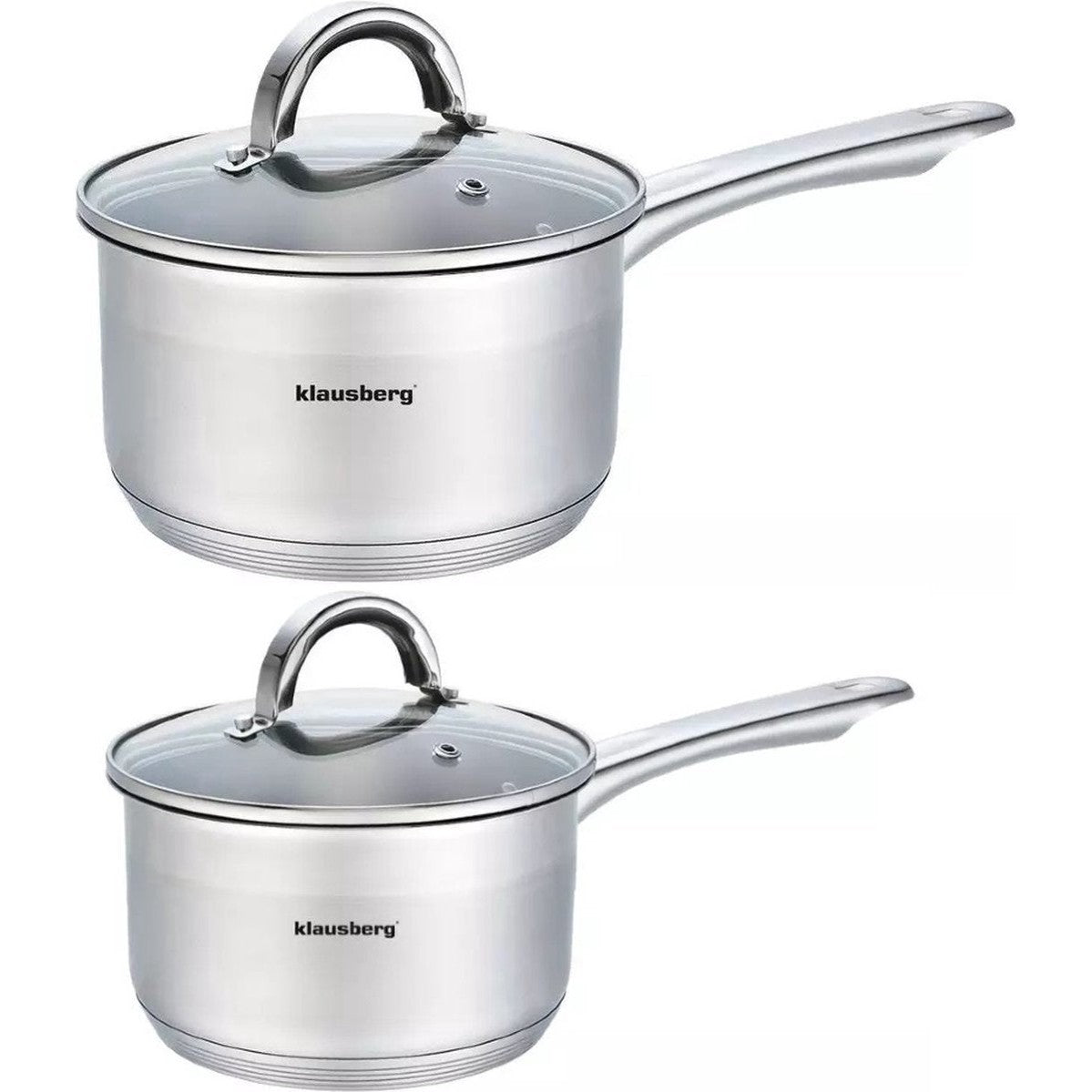 Steelpannen set van 2 met glazen deksel, Ø 12 en 18 cm, rvs