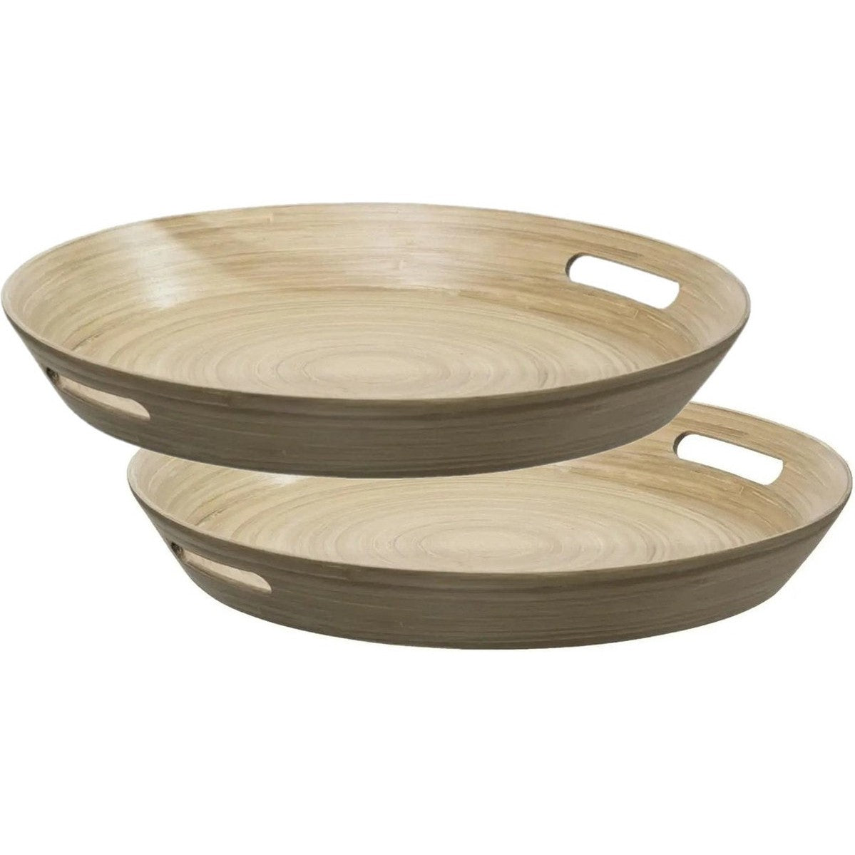 Dienbladen rond Ø 42 cm, bamboe bruin, met handvaten, set van 2