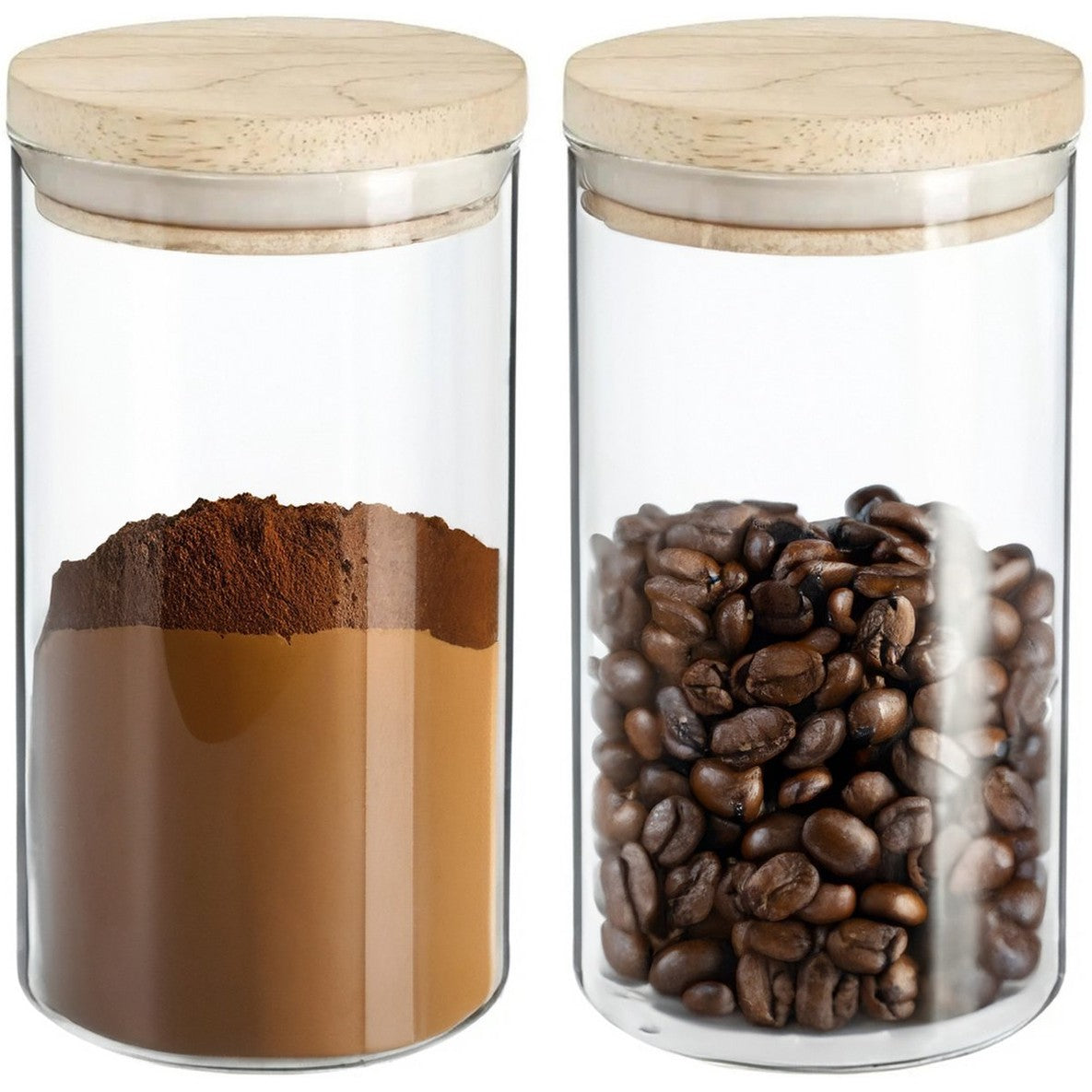 Voorraadpotten van glas met houten deksel, 1 L, set van 2