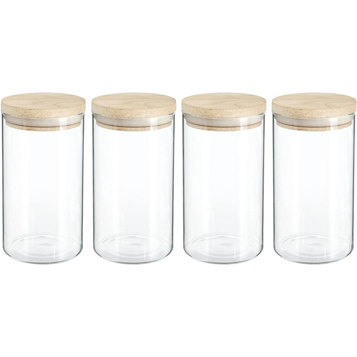 4x stuks voorraadbussen/voorraadpotten 1L glas met houten deksel - 1000 ml - Voorraadpotten met luchtdichte deksel