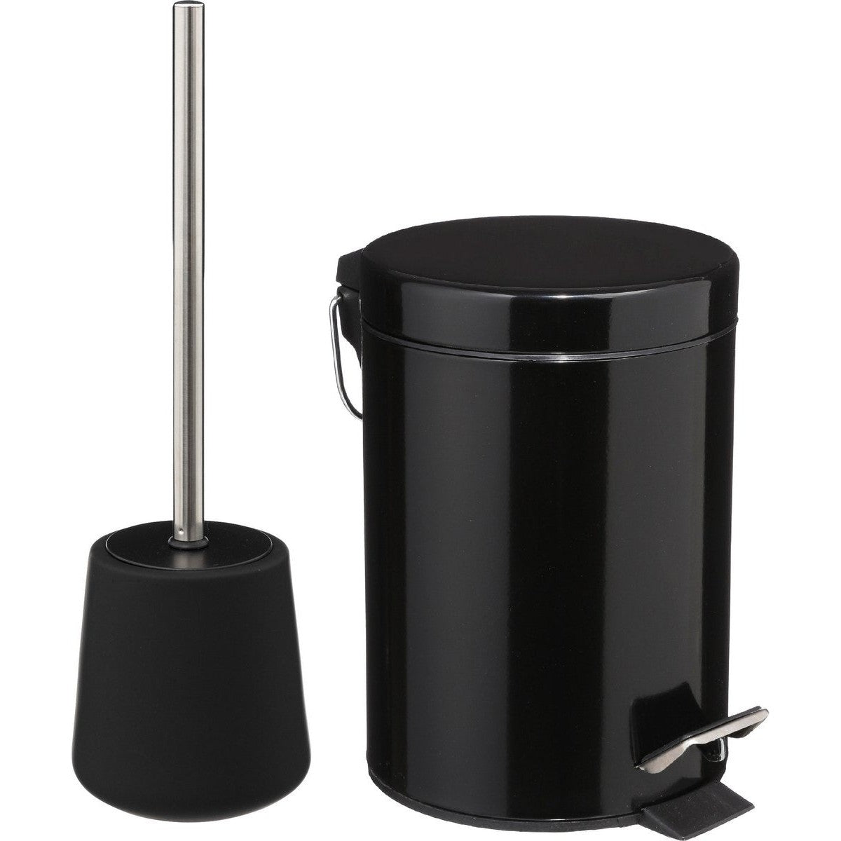 5Five Badkamer/toilet accessoireset - WC-borstel/pedaalemmer 3L- zwart - metaal/polyresin