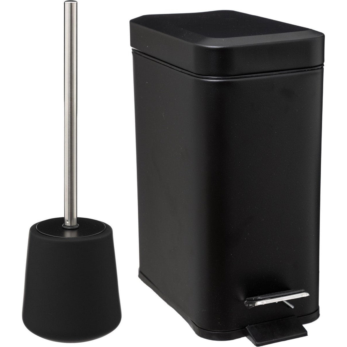 5Five Badkamer/toilet accessoireset - WC-borstel/pedaalemmer 5L- zwart - metaal/polyresin