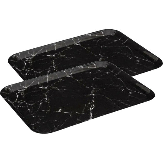 5Five Dienblad/serveer tray Marble - 2x stuks - Melamine - zwart - 33 x 43 cm - serveren - dienbladen