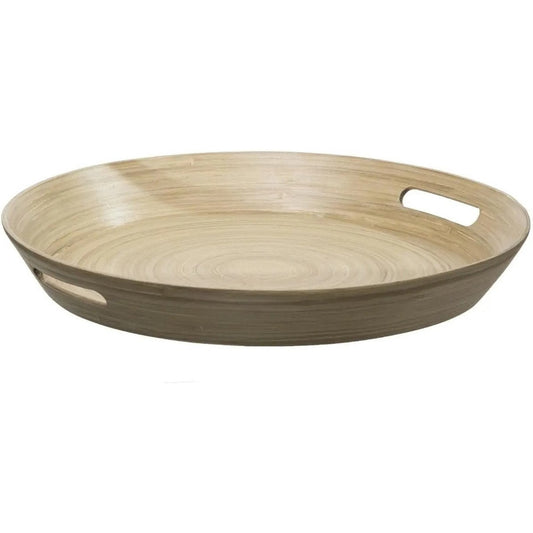 5Five Dienblad/serveerblad rond - D42 cm - bamboe hout - bruin - met handvaten - Dienbladen