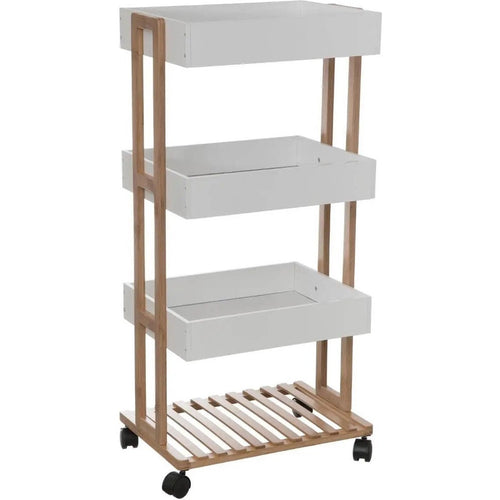 5Five doucherek trolley bamboe en wit, 4 lagen, 40 x 30 x 87 cm