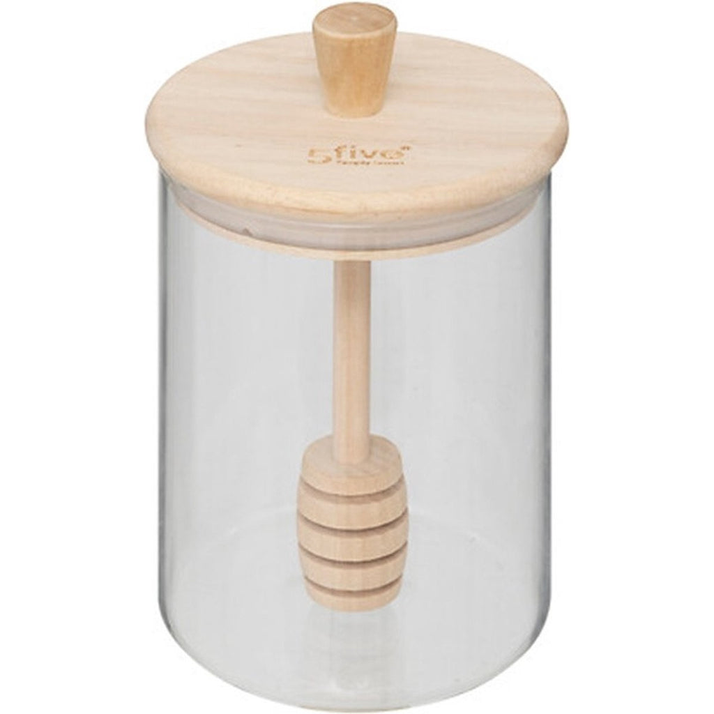 5Five honingpot met lepel, glas en bamboe, 400 ml