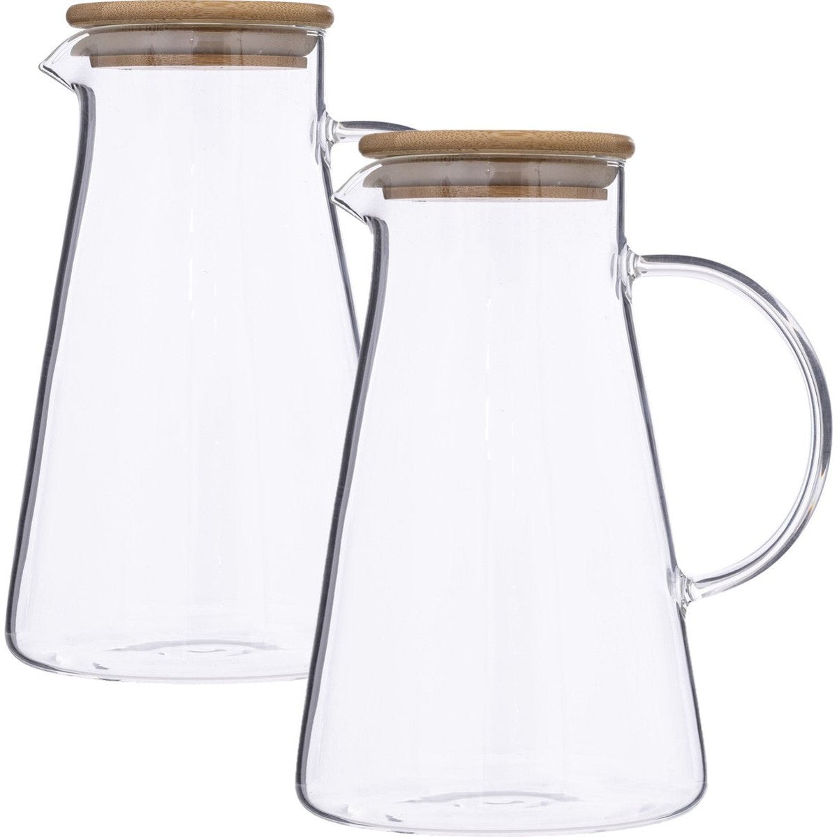 5Five glazen karaf met bamboe deksel 1,5 L, set van 2