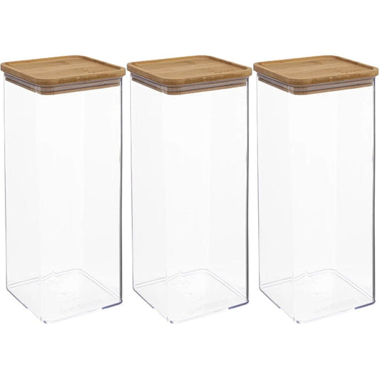 5Five - Keuken voorraadpot - Berlino - 3x - kunststof/bamboe - 2000 ml