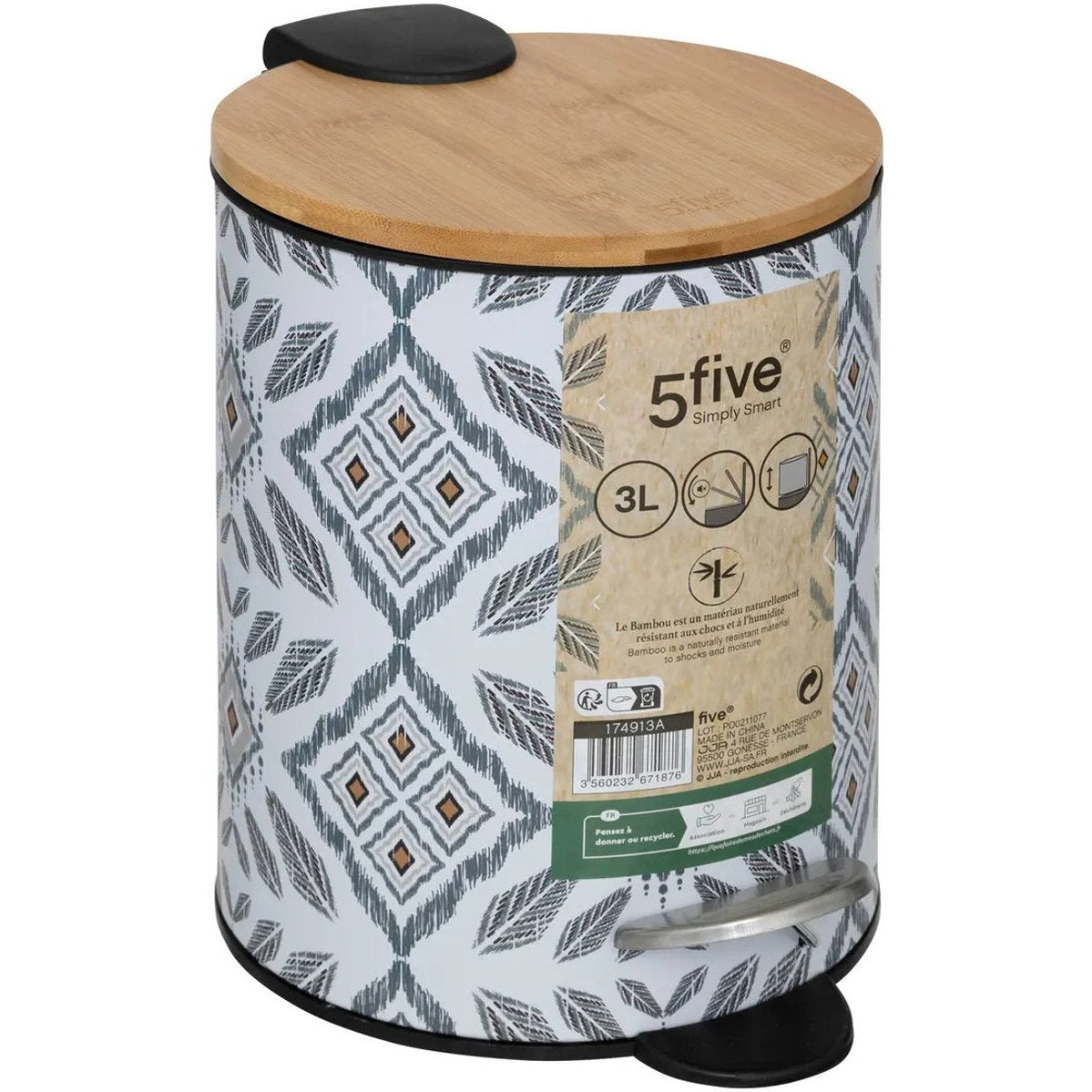 5Five Mystic pedaalemmer 3 L, metaal, wit en grijs, soft-close (3)