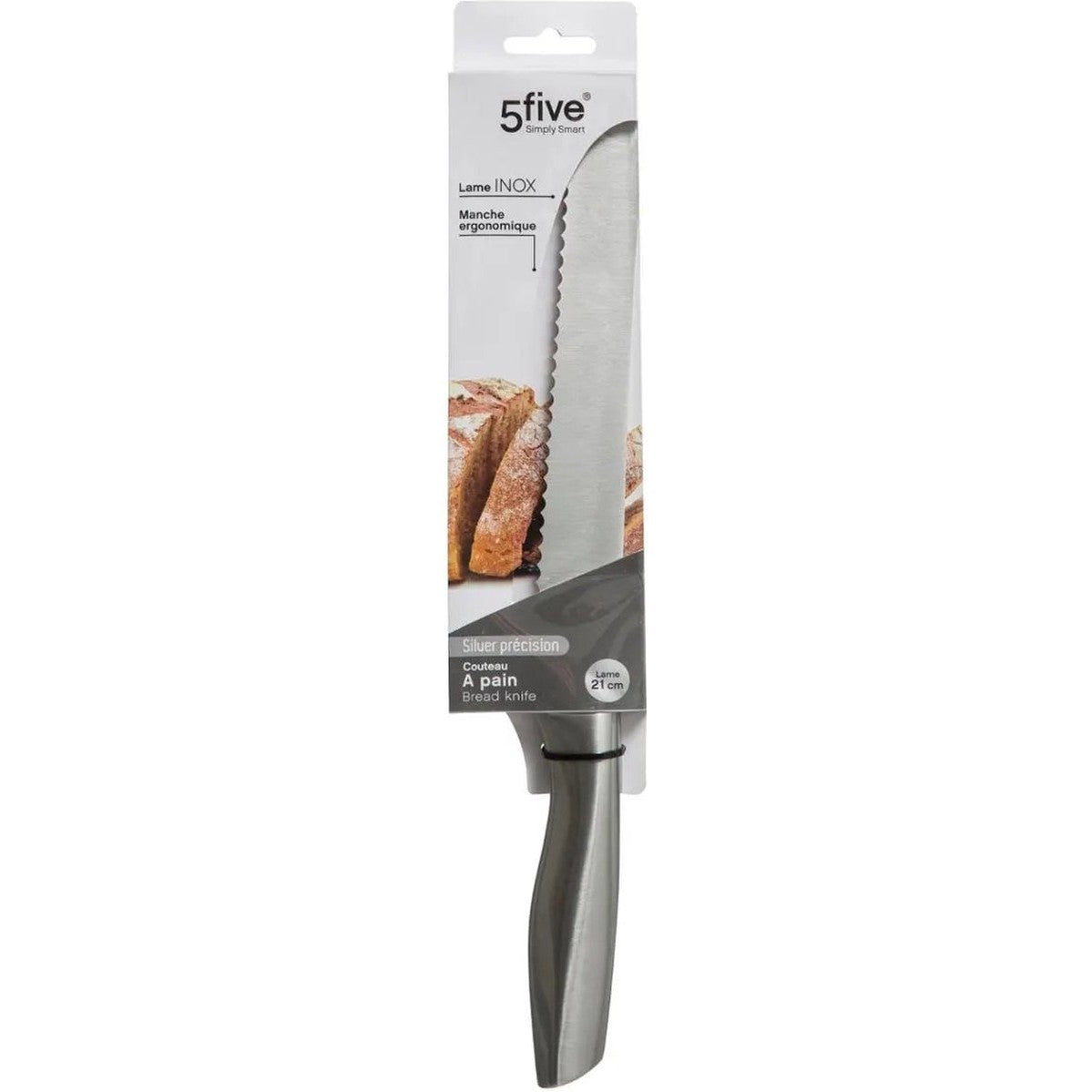 5Five Precision broodmes - 1x stuks - RVS - zilver - 34 cm - met kartels - keukenmes - luxe kwaliteit
