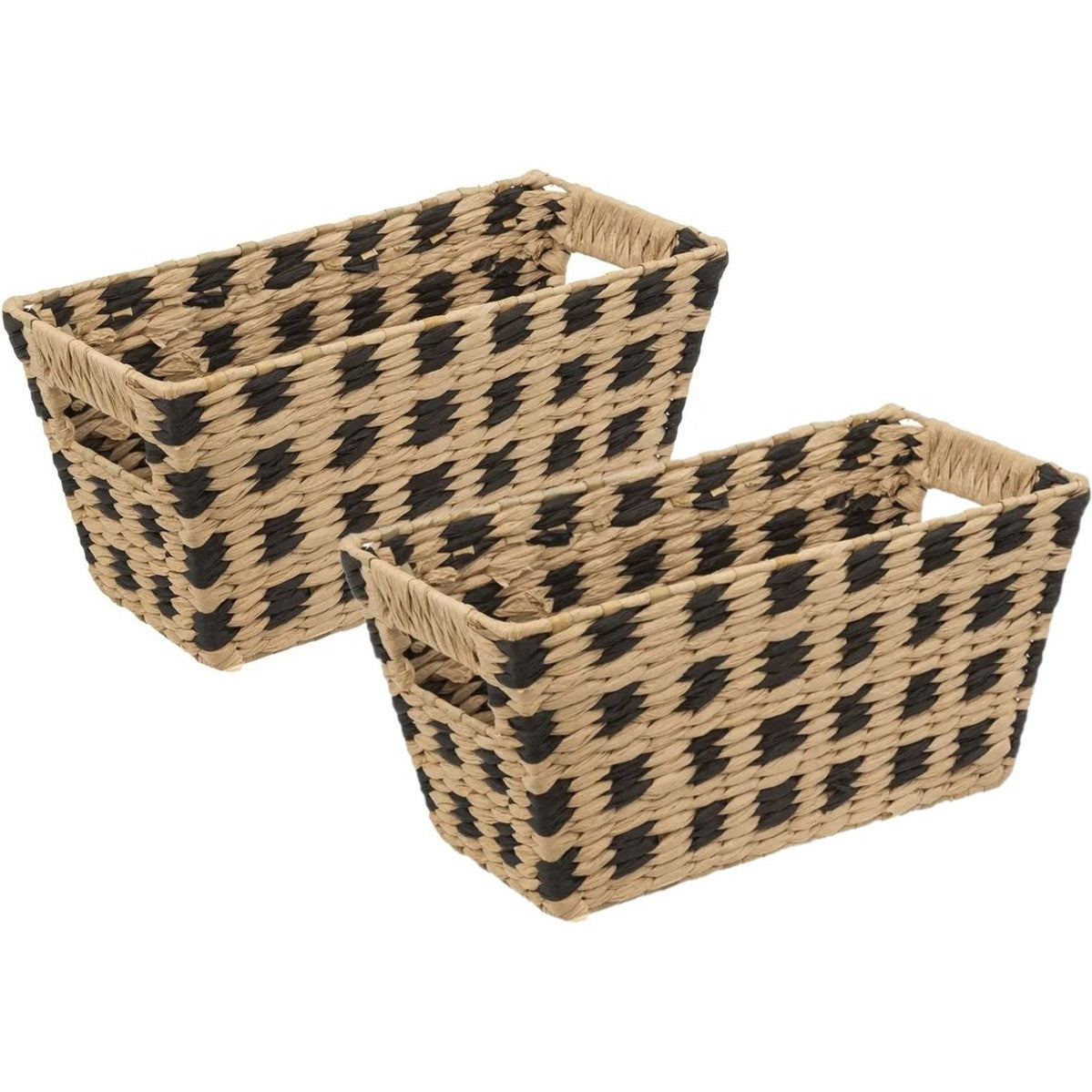 5Five rieten opbergmanden beige en zwart, set van 2, gevlochten