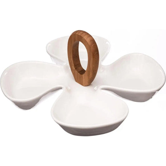 5Five Serveerplank/borrelplank hapjes/saus/tapas - porselein - wit - 4-vaks