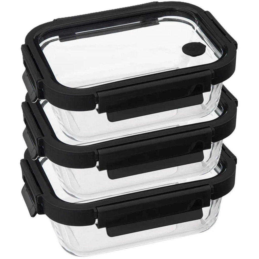5Five glazen vershoudbakjes zwart, set van 3, 500 ml