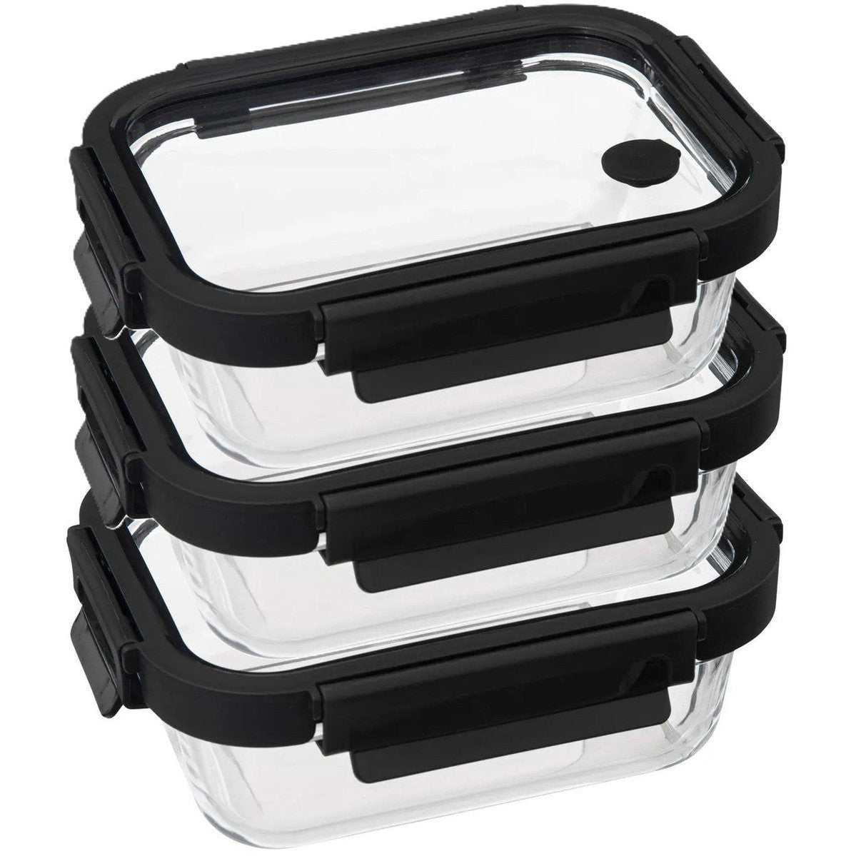 5Five glazen vershoudbakjes zwart, set van 3, 500 ml