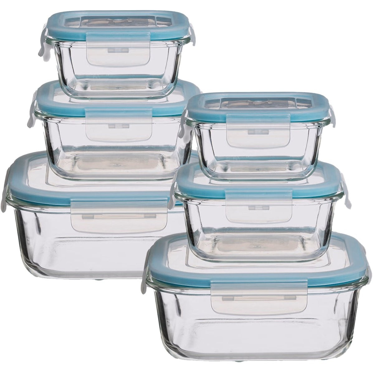 5Five glazen vershoudbakjes met clips, set van 6 (330-1180 ml)
