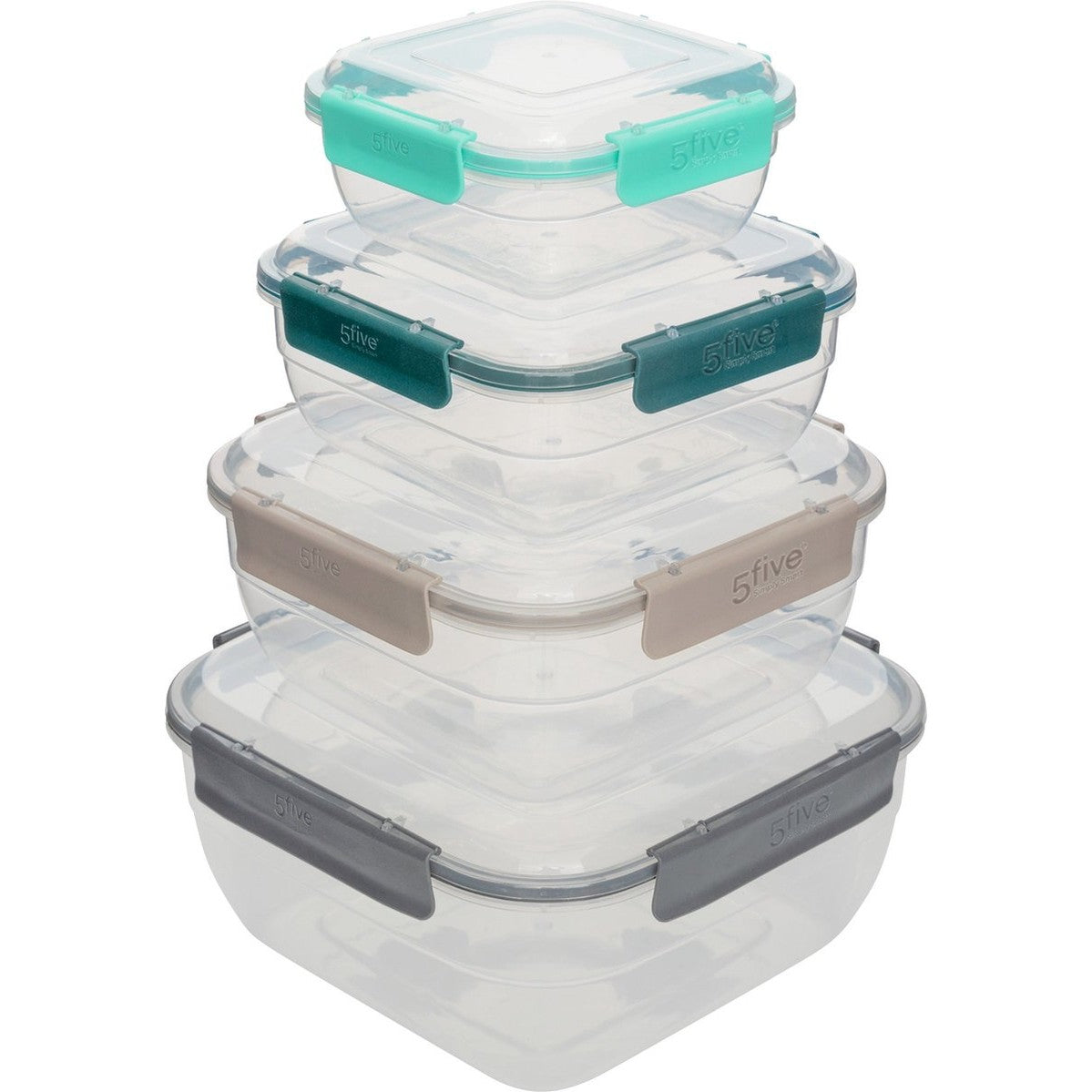 5Five vierkante vershouddozen, set van 4, 0,4 tot 2,35 L