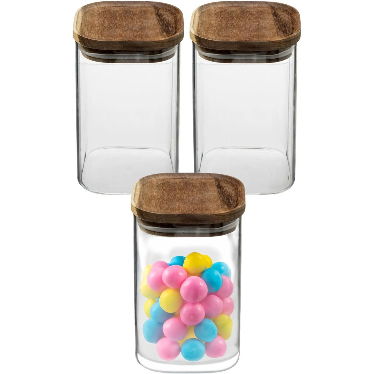 5Five voorraadpotten glas met acaciadeksel, set van 3, 1000 ml