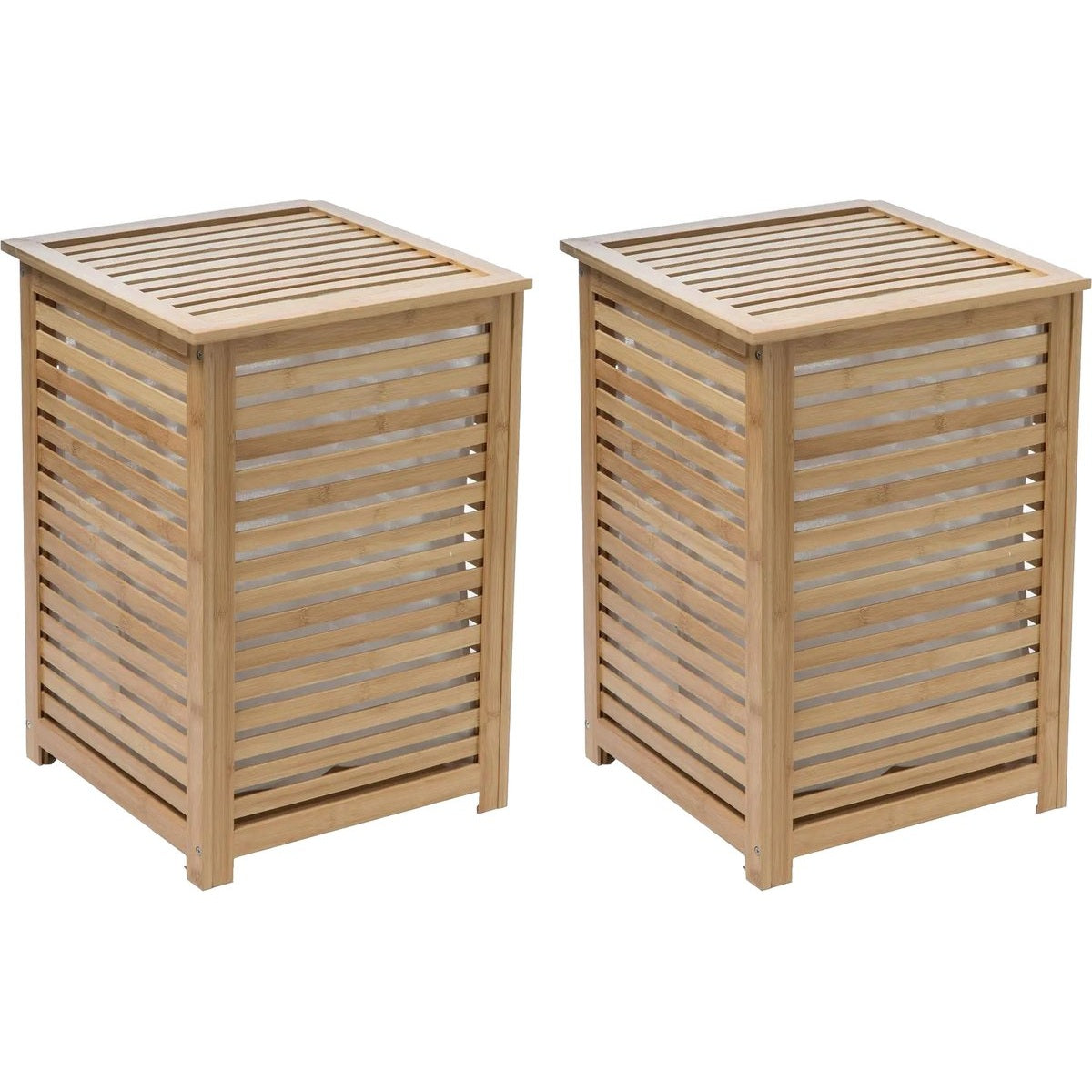 5Five wasmanden van bamboe met waszak en deksel, 50 L, set van 2