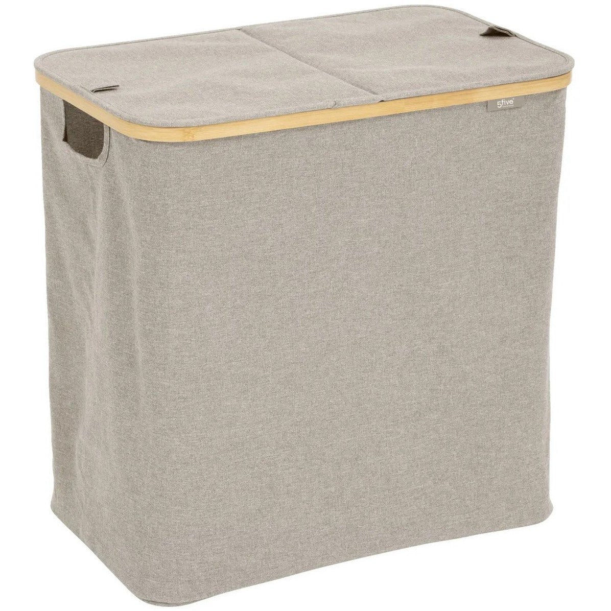 5Five opvouwbare wasmand met 2 vakken en deksel, beige, 80 L