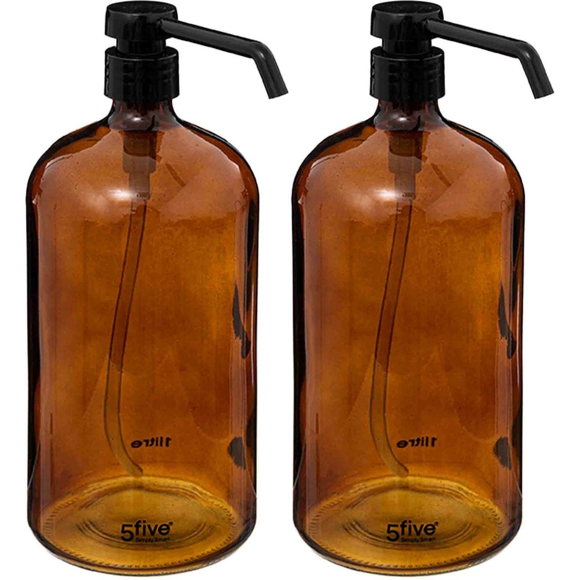 5Five zeepdispensers van bruin glas, 1 L, set van 2