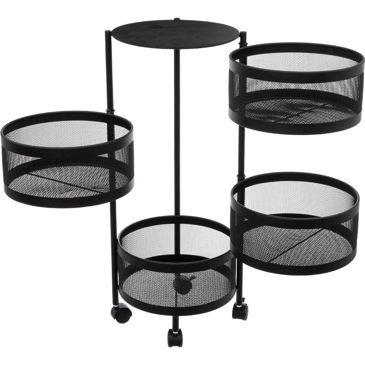 5Five zwarte trolley met 4 draaibare manden (4)