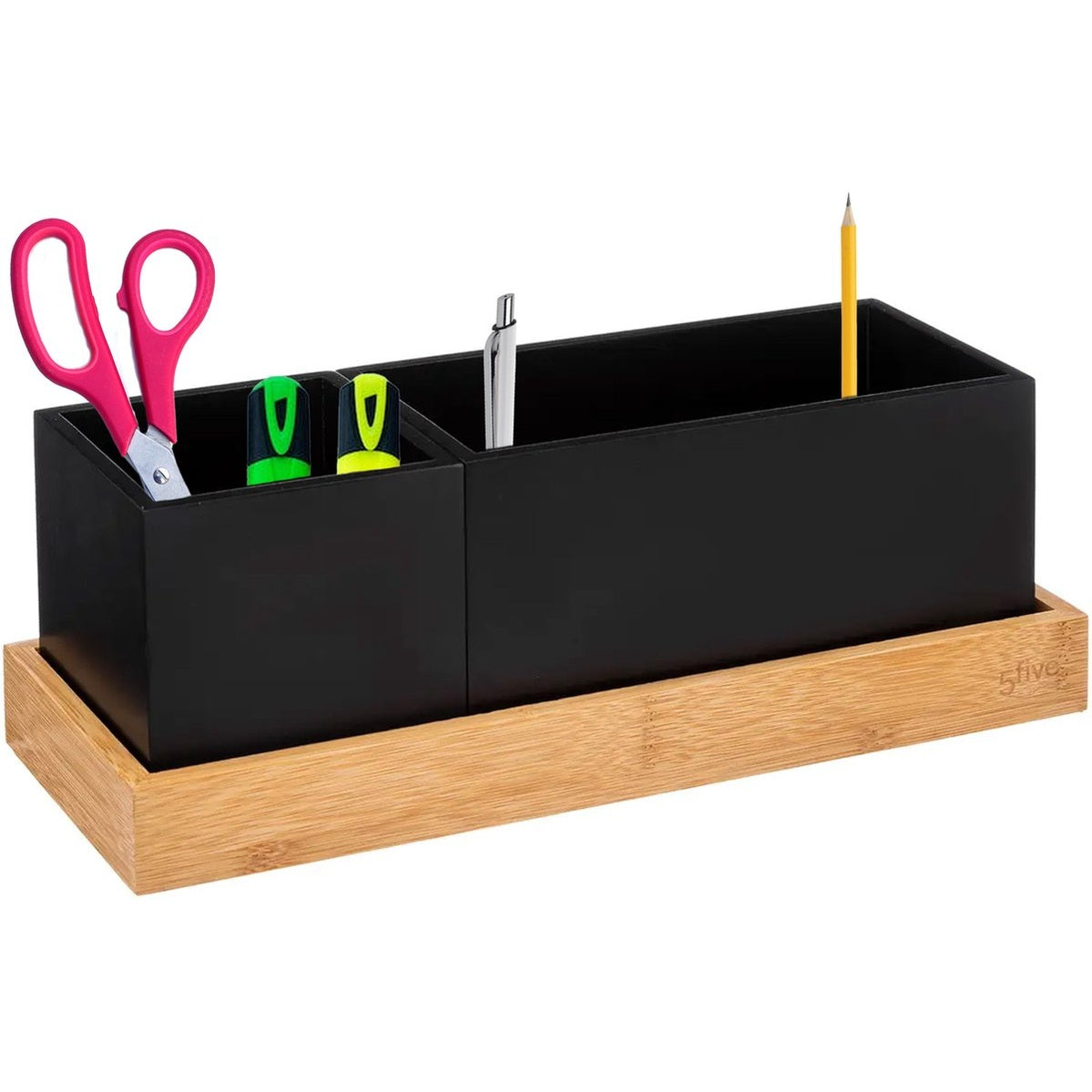 5Five pennenbakje bamboe zwart, 29 x 11 x 11 cm
