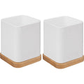 5Five tandenborstelhouders van bamboe, wit, set van 2, 10 x 8 cm