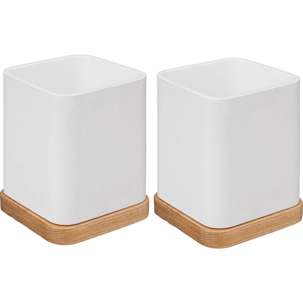 5Five tandenborstelhouders van bamboe, wit, set van 2, 10 x 8 cm