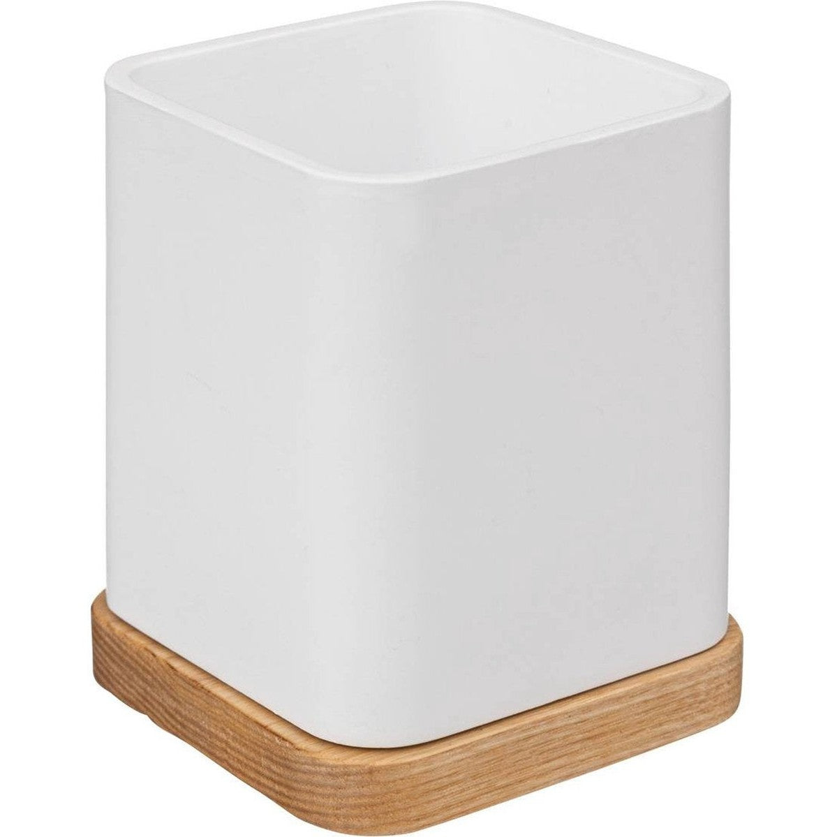 5Five tandenborstelhouder wit met bamboe, 10 x 8 cm