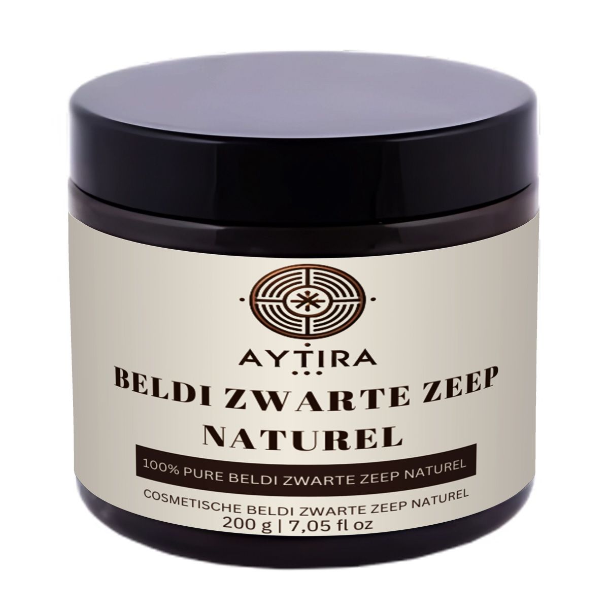 AYTIRA Beldi zwarte zeep naturel 200 g, Marokkaanse olijvenzeep