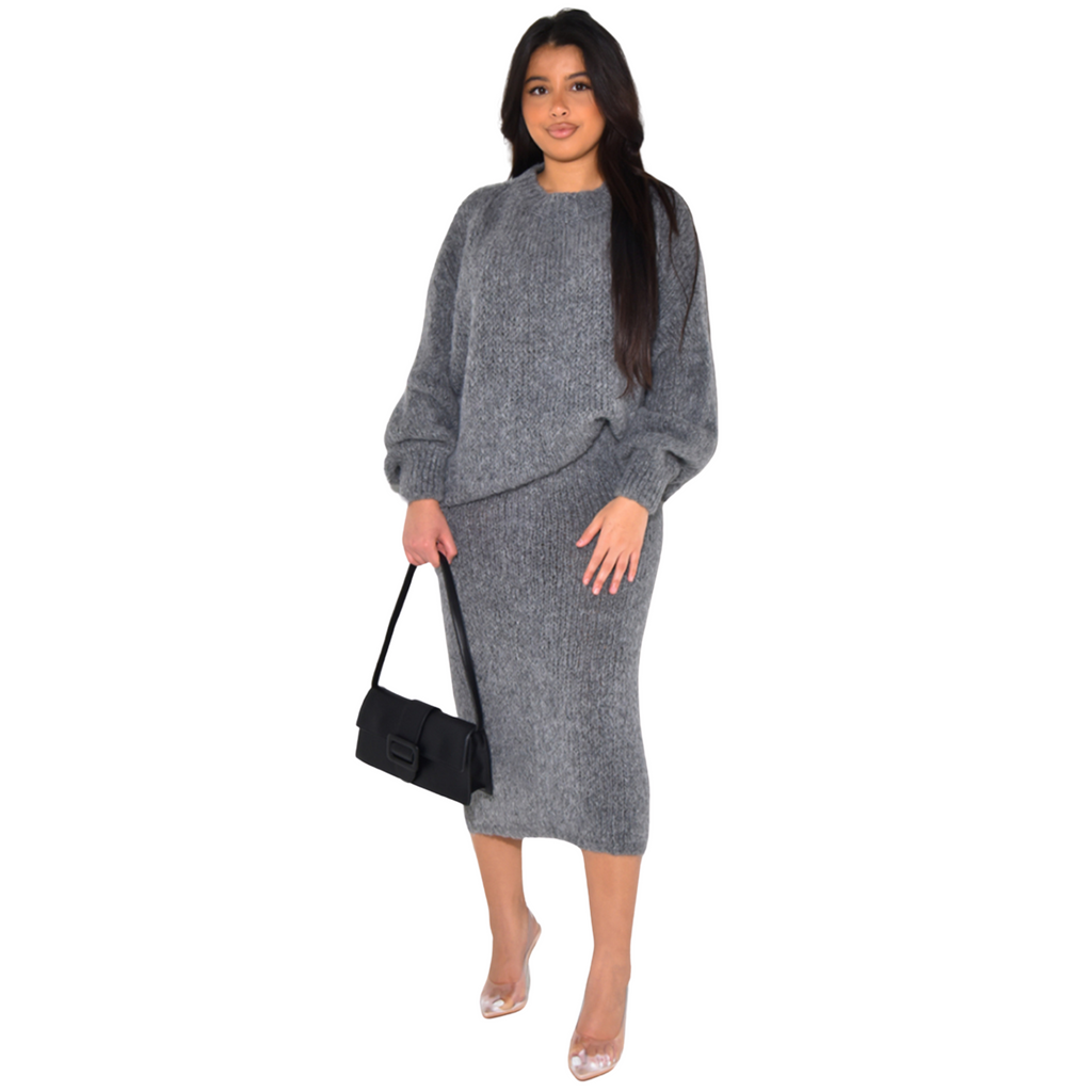 Amaya twinset oversized trui en lange rok, grijs