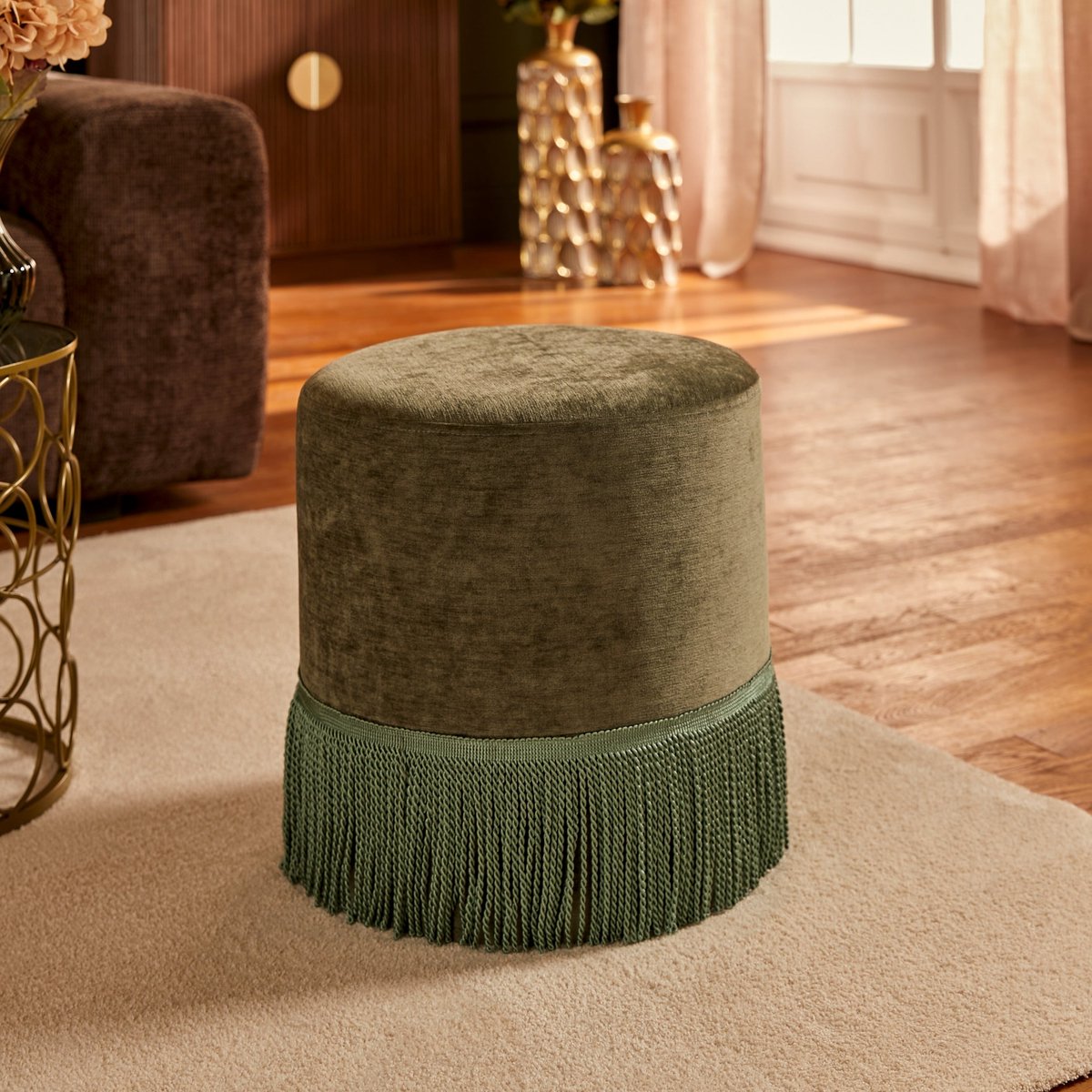 Atmosphera Alanya velvet poef, 38 x 38 cm, groen (3)