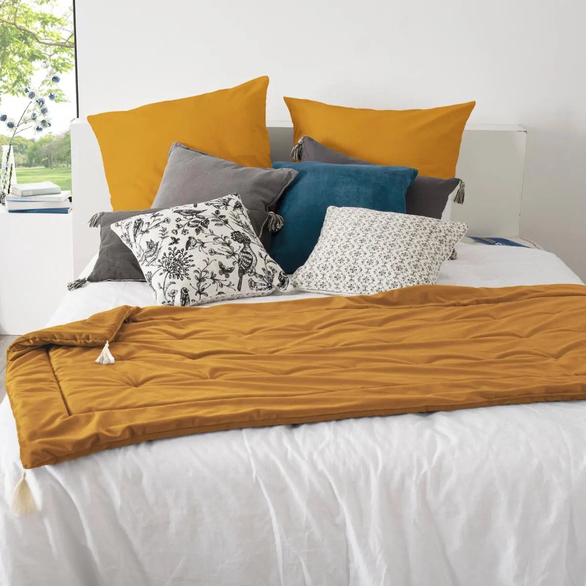 Atmosphera Bedsprei deken Sonia - fluweel okergeel - 80 x 180 cm - polyester - extra dik - plaid