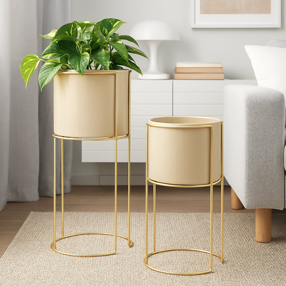 Atmosphera plantenhouders set van 2, 28 x 55 cm, beige en goud (5)