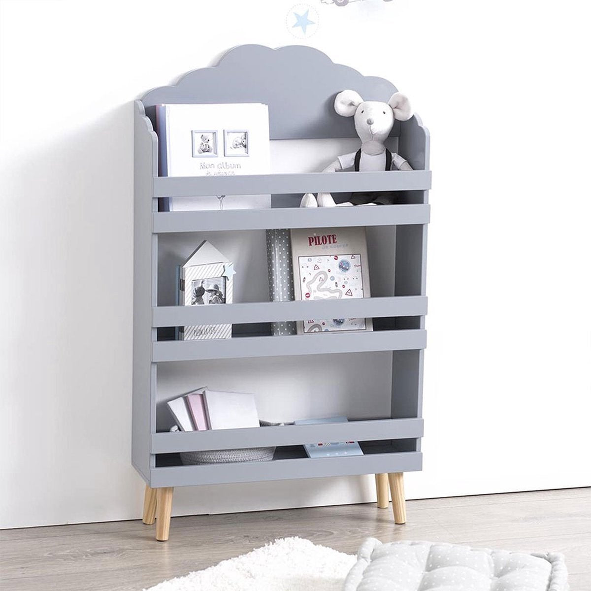 Atmosphera Kids boekenkast met wolken, grijs (3)