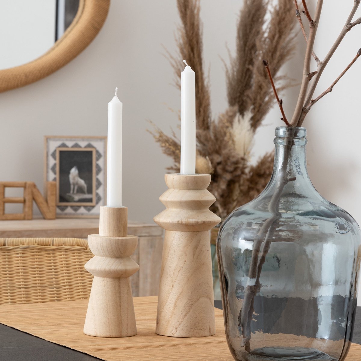 Atmosphera houten kandelaars, beige, set van 2, Ø 11 x 24 cm (3)