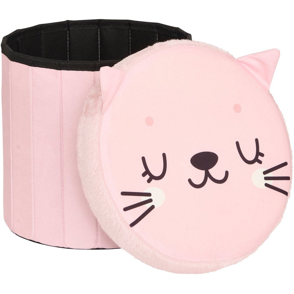 Atmosphera Kat opvouwbare poef met opberger, 30 x 38 cm, roze (4)