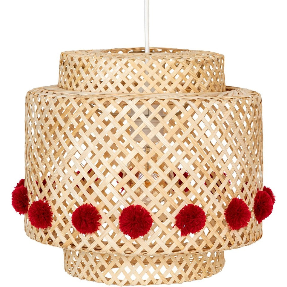 Atmosphera Kids hanglamp bamboe met pompons, beige, Ø 30 x 28 cm