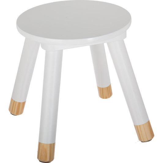 Atmosphera Kinder krukje - ivoor wit - hout - D24 x H27 cm - bijzet stoeltjes/krukken