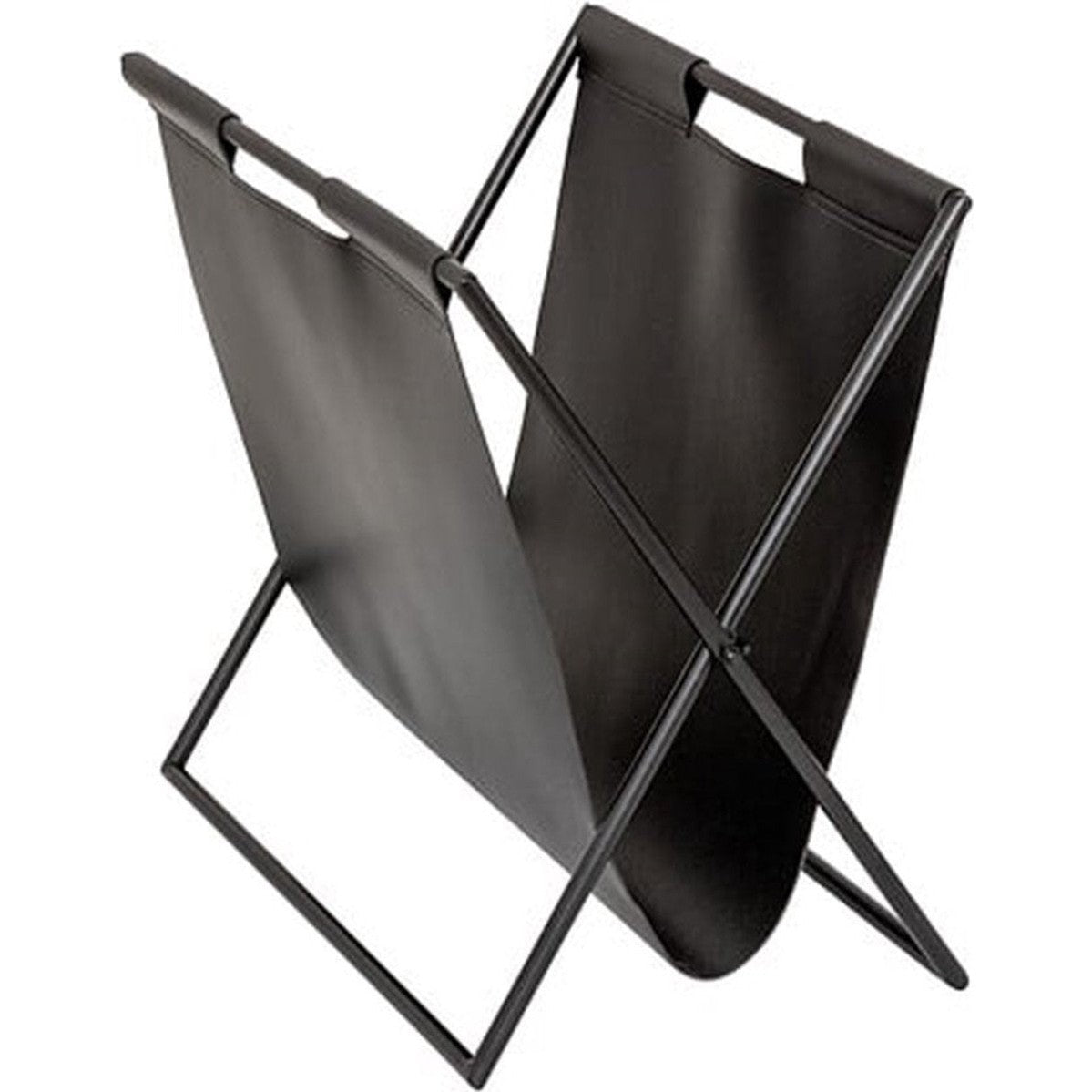 Atmosphera lectuurbak Magazines, zwart metaal en leer, 37 cm
