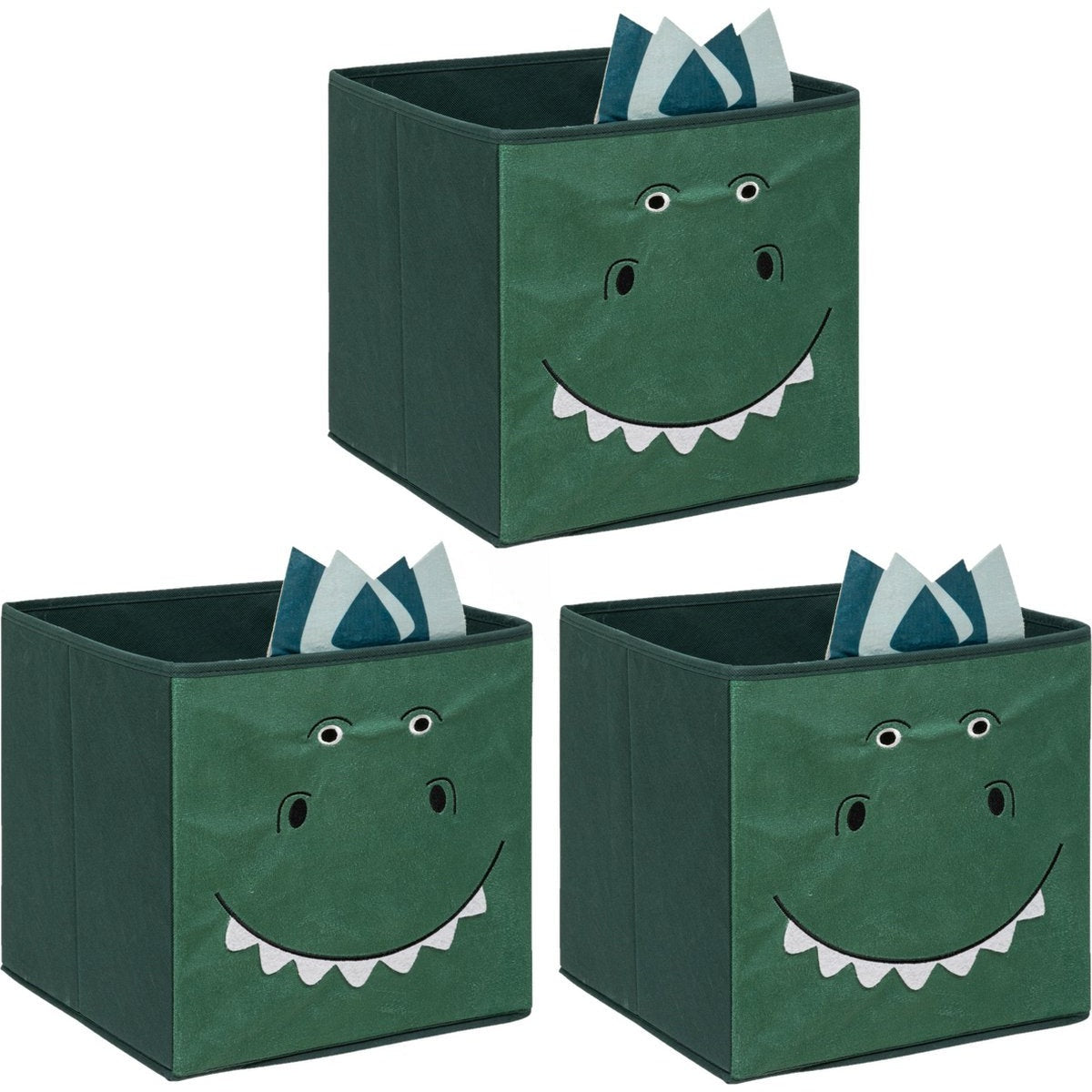 Atmosphera opbergmanden dino groen, set van 3, 30 x 30 cm
