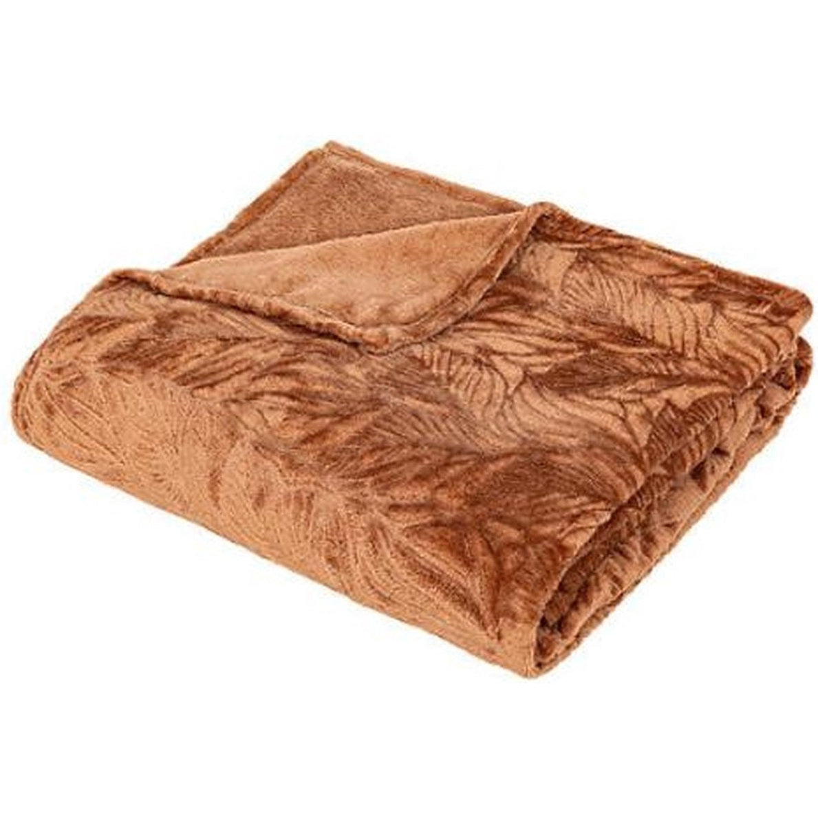 Atmosphera fleece plaid palmbladpatroon, terracotta, 180 x 230 cm