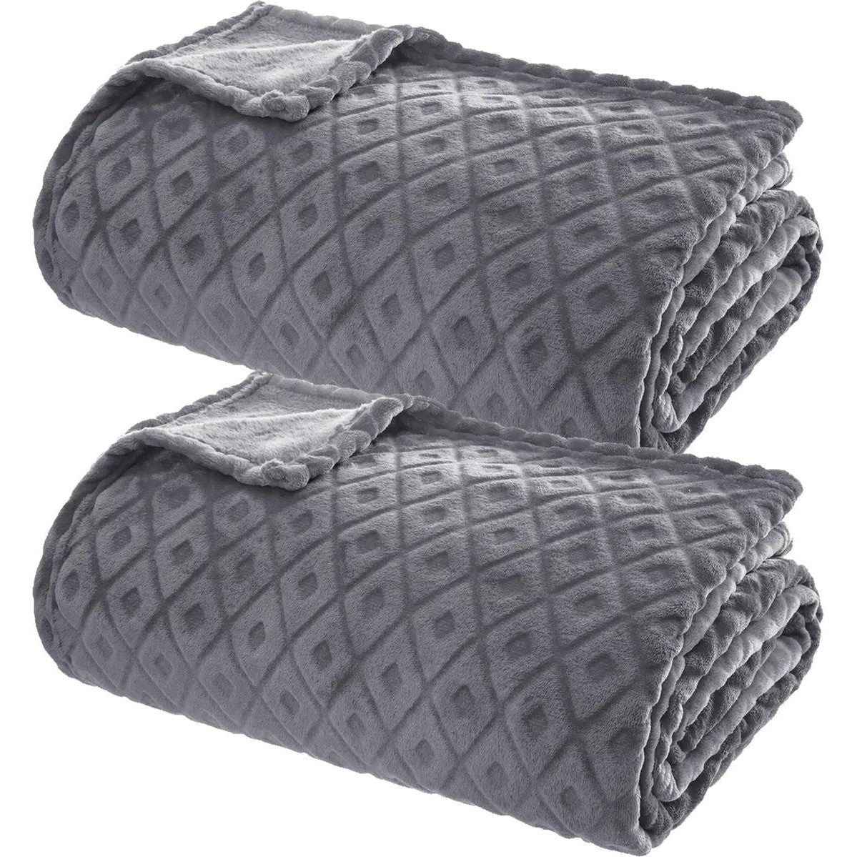 Atmosphera Plaid/bankdeken Monnet - 2x - betongrijs - 180 x 230 cm - polyesterfleece - ruitmotief - bedsprei