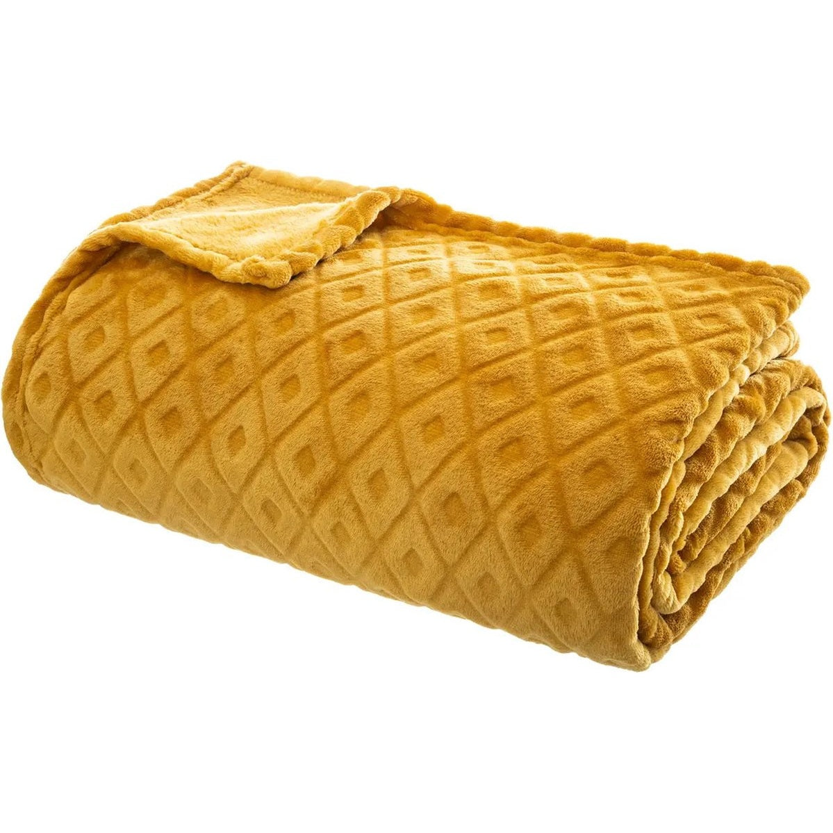 Atmosphera Plaid/bankdeken Monnet - okergeel - 180 x 230 cm - polyesterfleece - ruitmotief - bedsprei