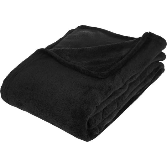 Atmosphera Plaid deken - zwart - polyester - 130 x 180 cm - Bankdeken - Fleece plaid