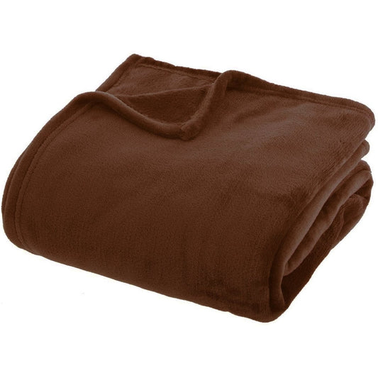 Atmosphera Plaid effen flanel fleece deken - 180x230 cm - Bruin - MODESTNOVA