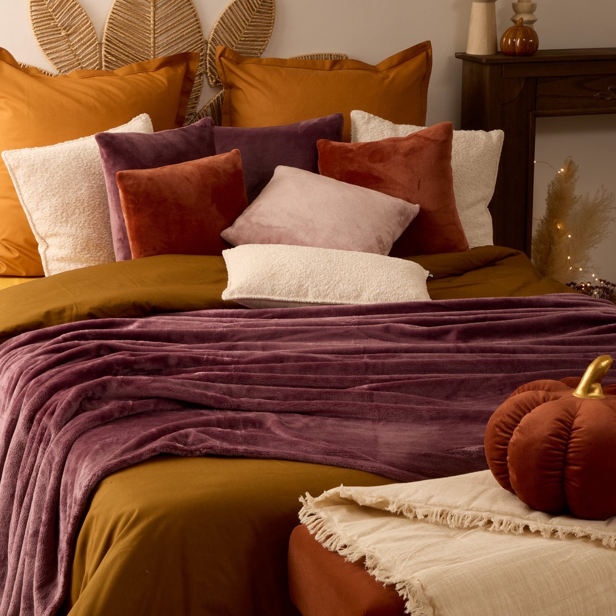 Atmosphera fleece plaid 180 x 230 cm, paars (2)